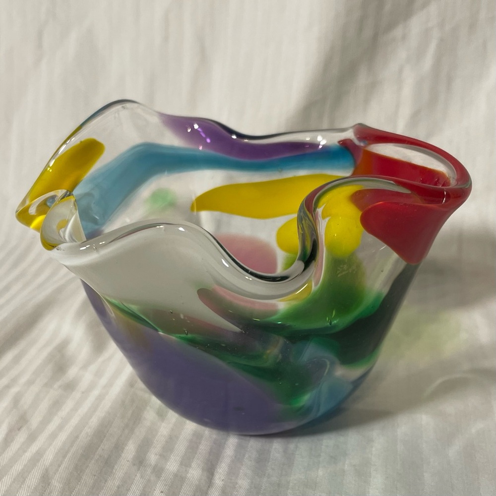 Thick Colorful Glass Art Bowl Hand Blown Joe Rice 2010